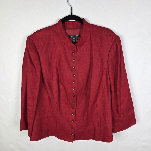 Lauren Ralph Lauren Victorian Jacket Red Linen Size 16W Twee Academia Corporate - Picture 1 of 6